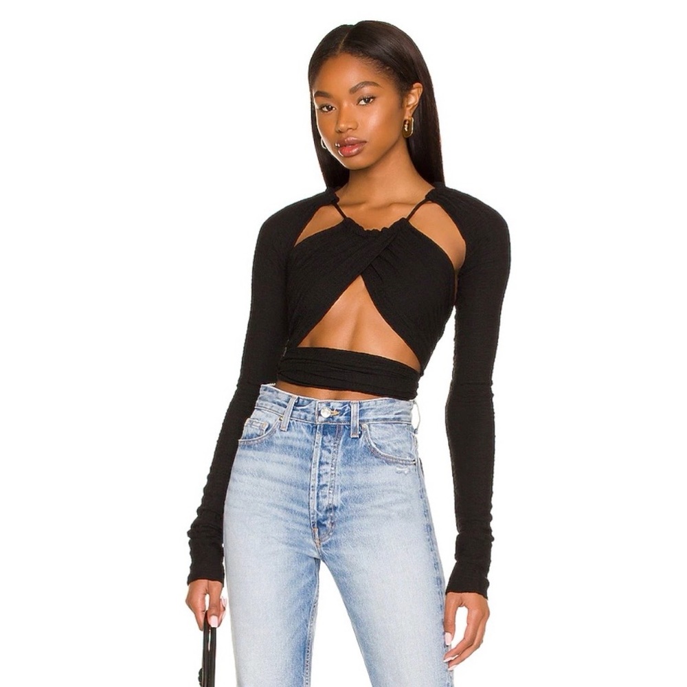 Danielle Guizio Wrap Long Sleeve Halter Top - Medium